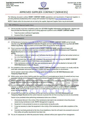 Approved Supplier Contract - Services