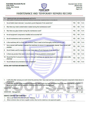 Maintenance & Temporary Repairs Record