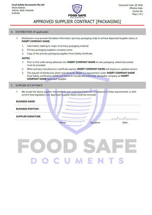 Approved Supplier Contract - Packaging