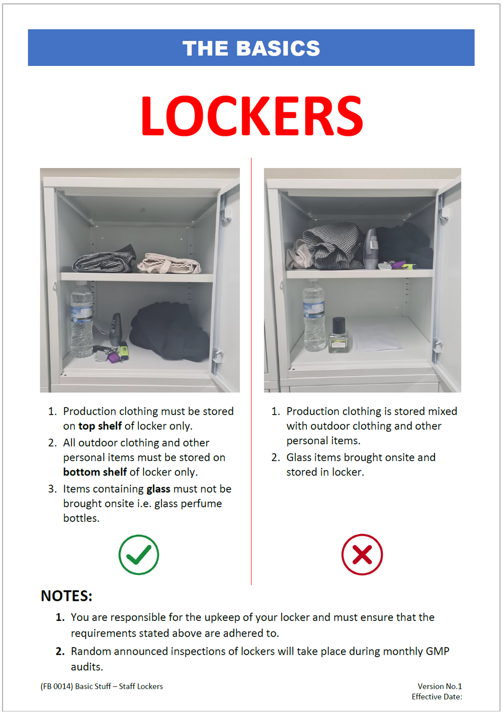 THE BASICS - Staff Lockers - Food Safe Documents