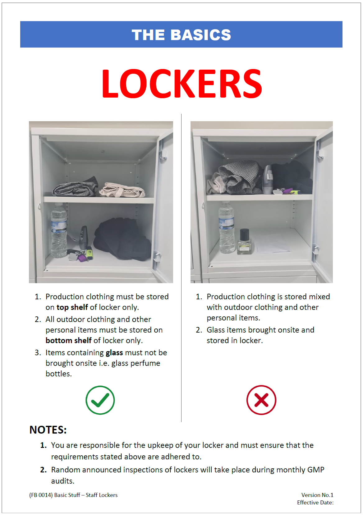 THE BASICS Staff Lockers Food Safe Documents THE BASICS Staff Lockers Food Safe Documents