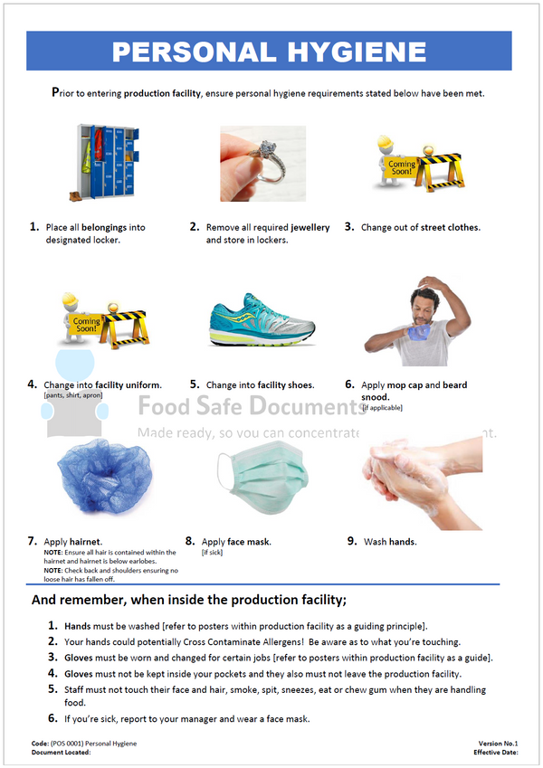 Personal Hygiene - Food Safe Documents