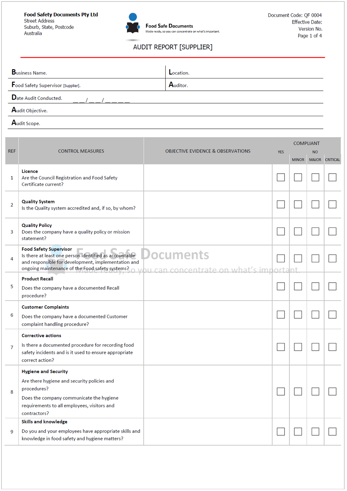 Audit Report [Supplier]