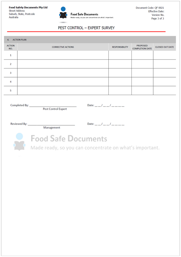 Flowchart For Pest Control Survey Example Pest Control - Expert Survey - Food Safe Documents
