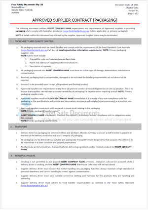 Approved Supplier Contract - Packaging