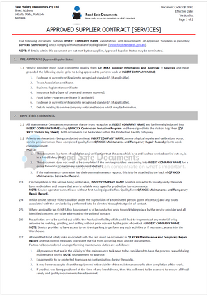Approved Supplier Contract - Services