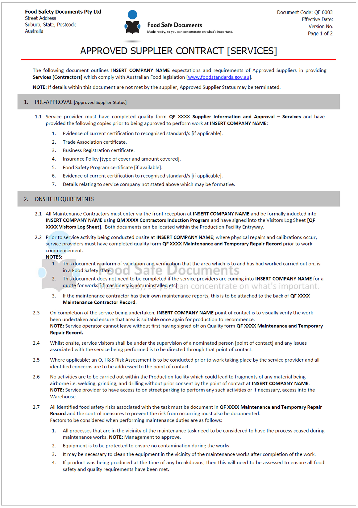 Approved Supplier Contract - Services