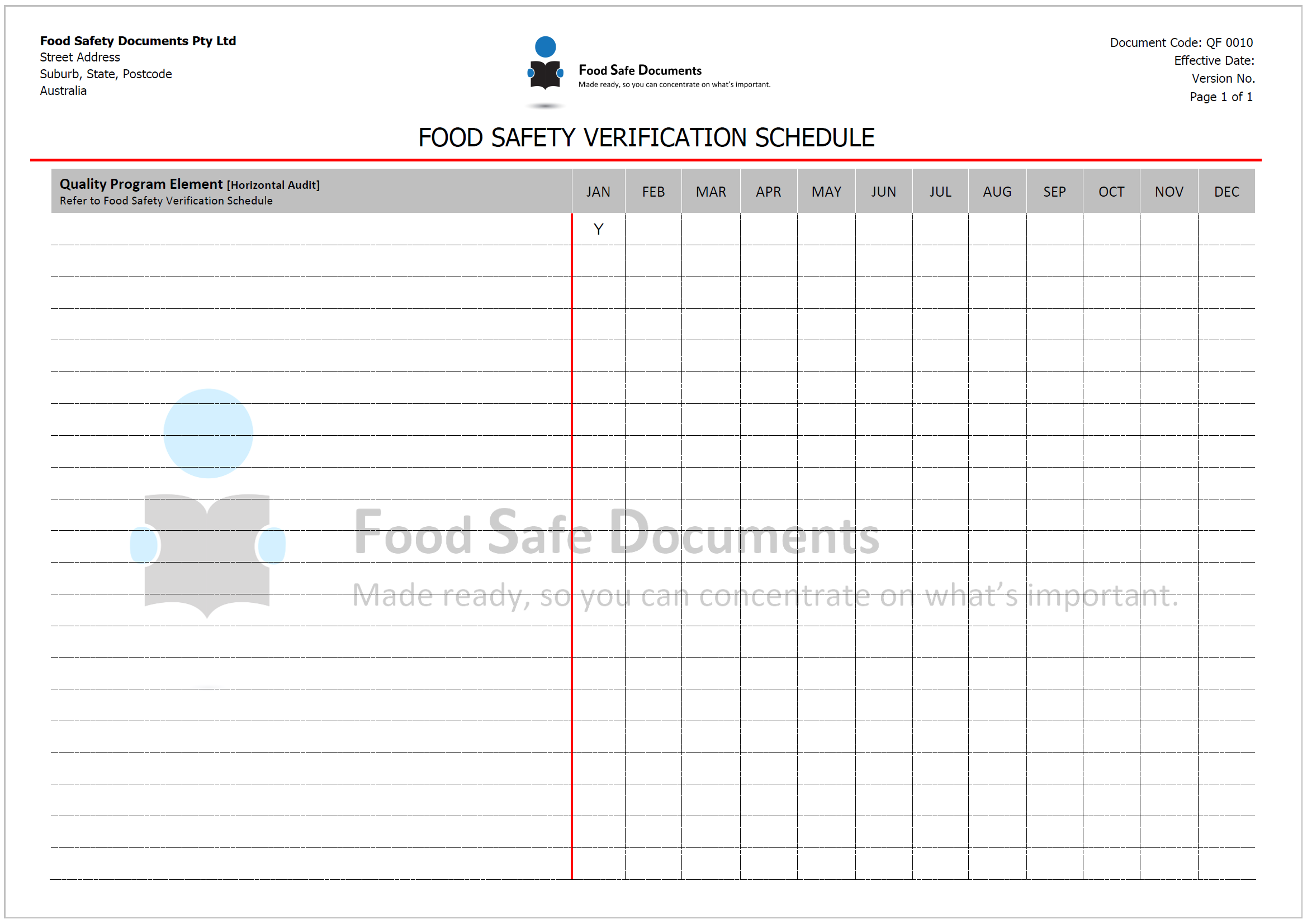 Food Safety Verification Program Food Safety Verification Schedule - Food Safe Documents