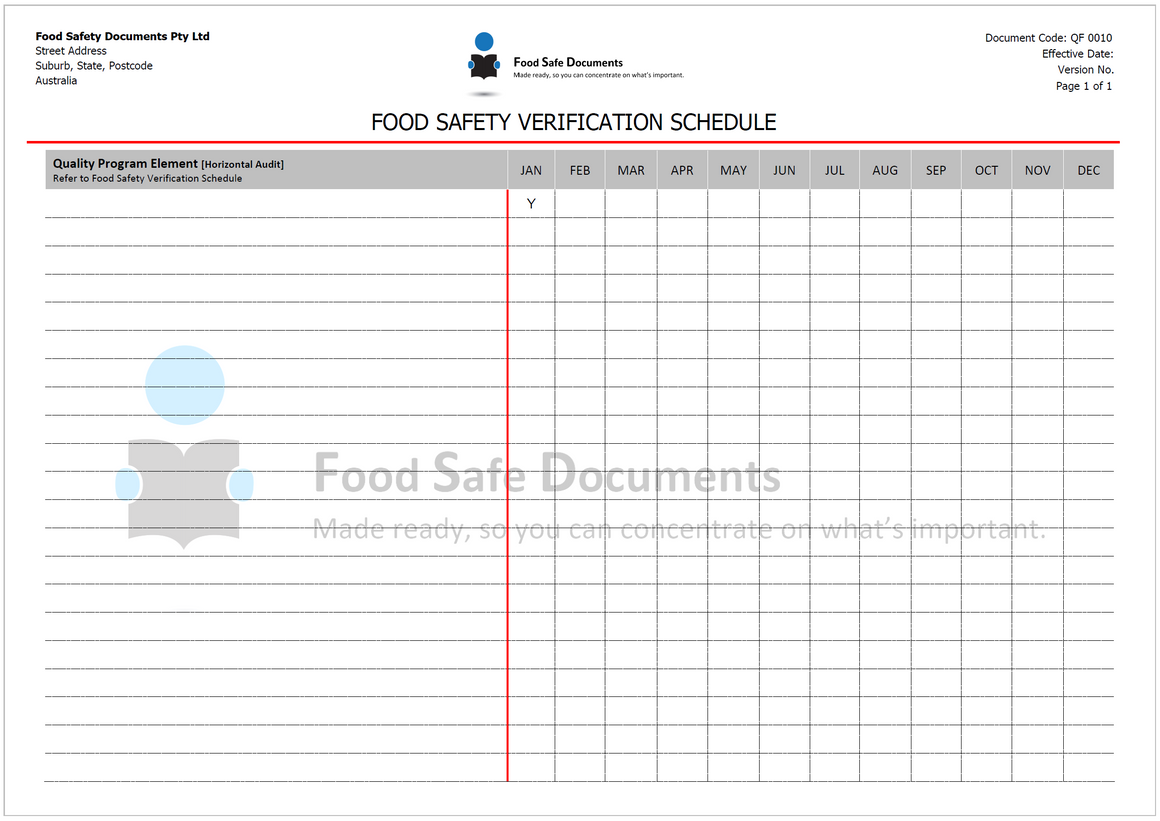 Food Safety Verification Schedule