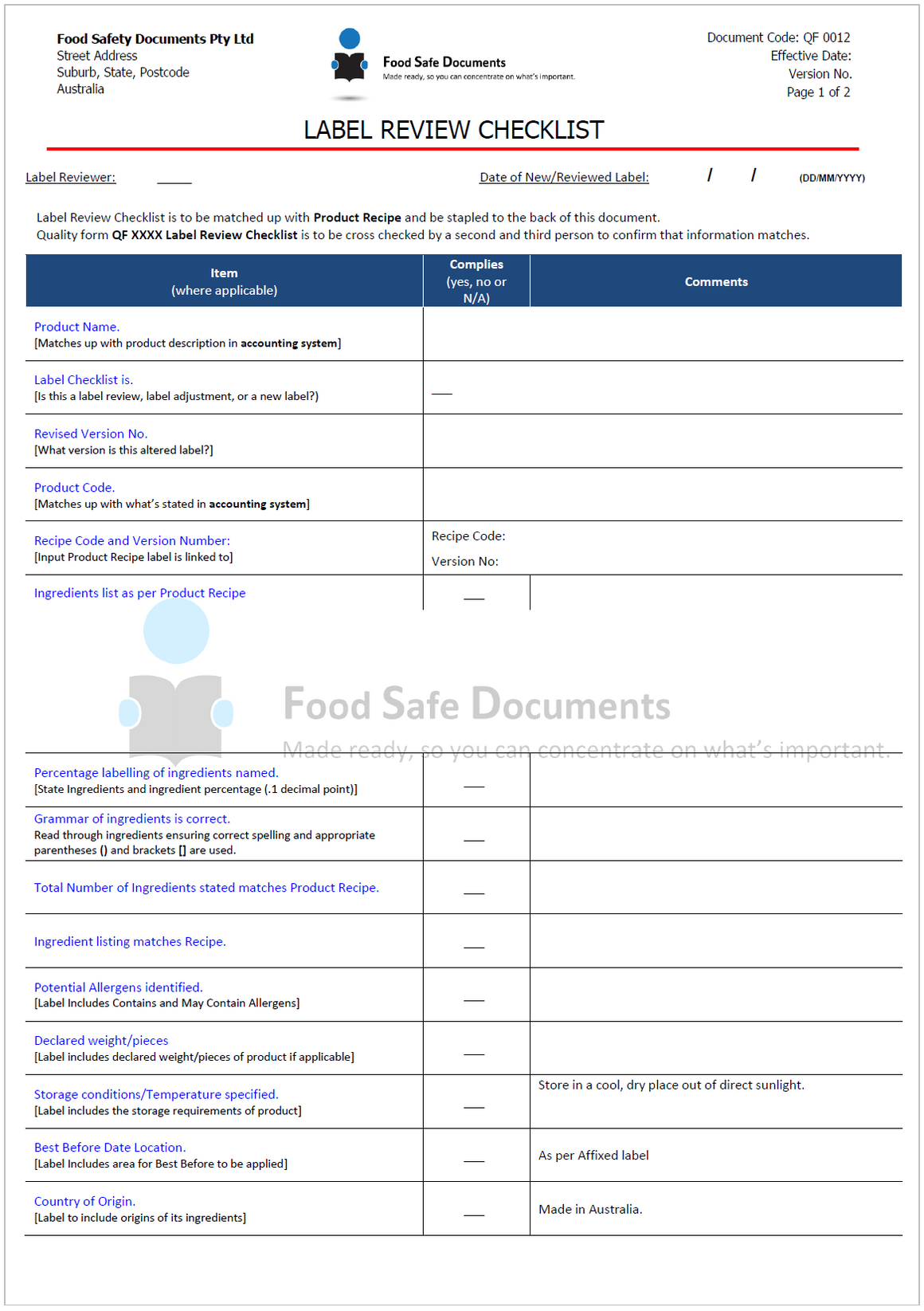 Label Review Checklist
