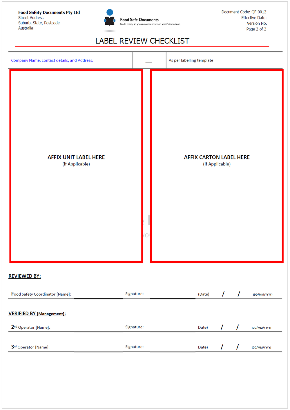 Label Review Checklist - Food Safe Documents
