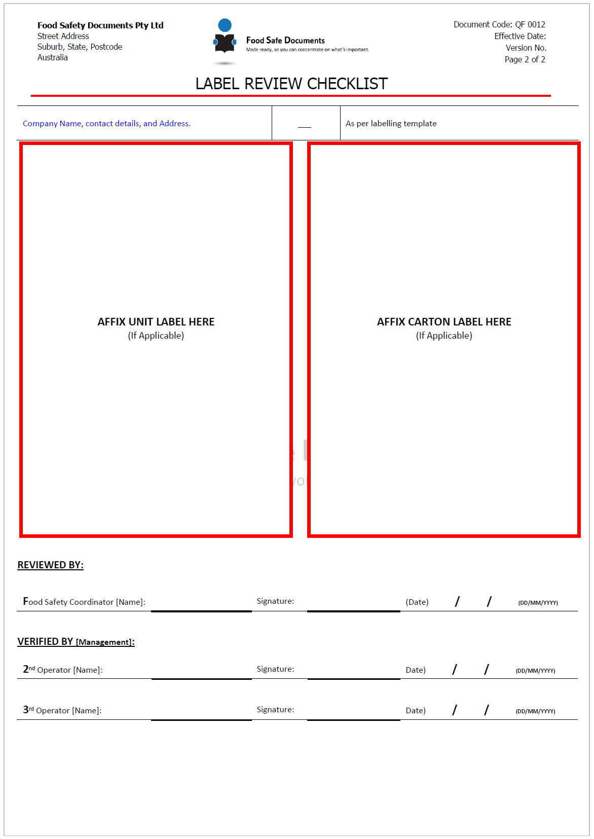 For Review Label Label Review Checklist - Food Safe Documents