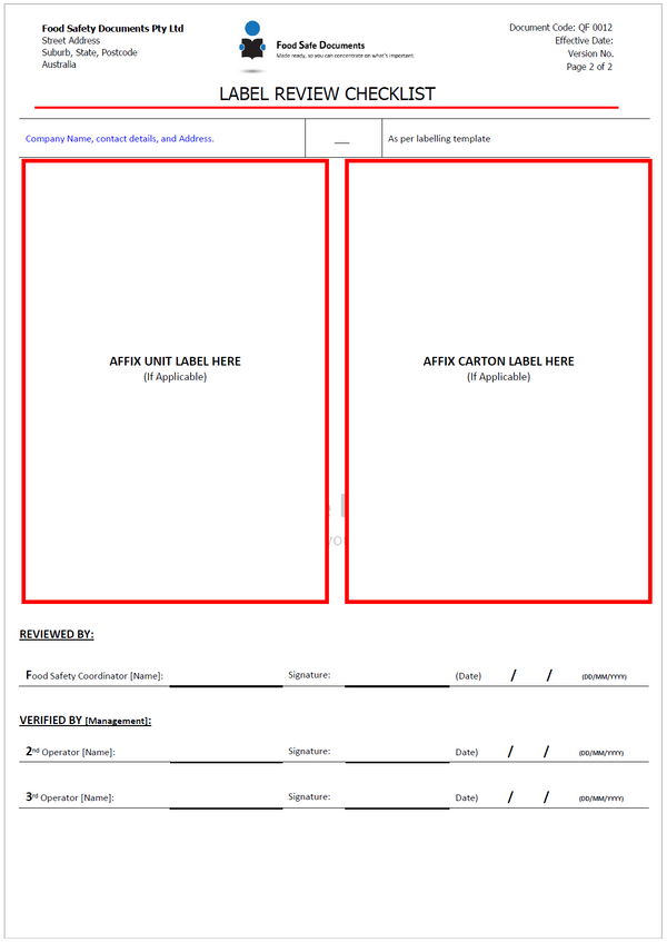 Review Label Label Review Checklist - Food Safe Documents