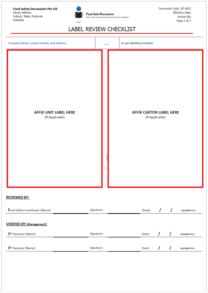 Label Review Checklist - Food Safe Documents