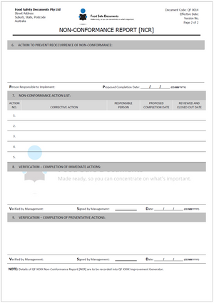 Non Conformance Report