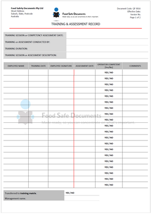 Training and Assessment Record