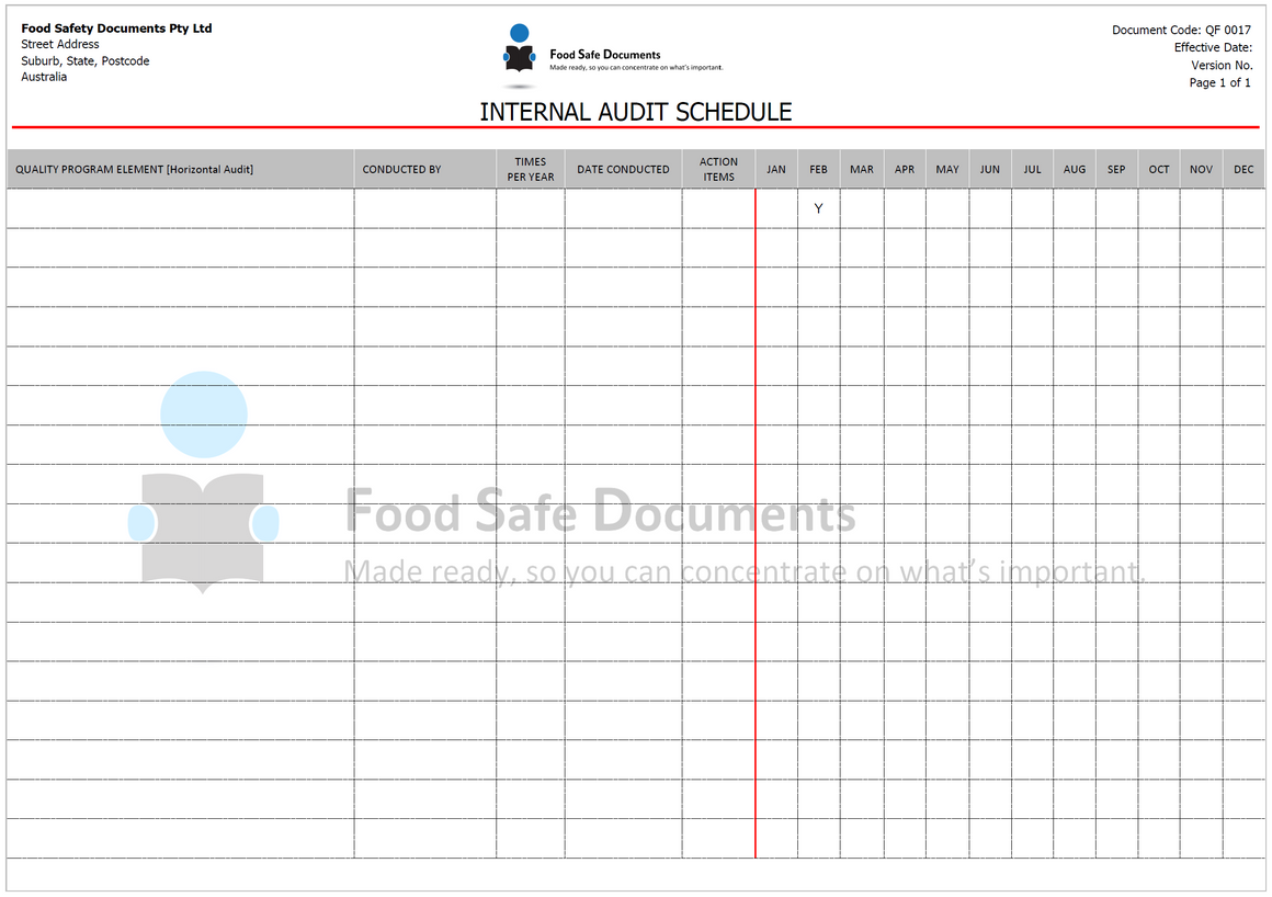 Internal Audit Schedule