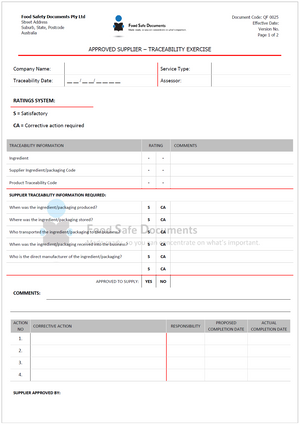 Approved Supplier - Traceability Exercise