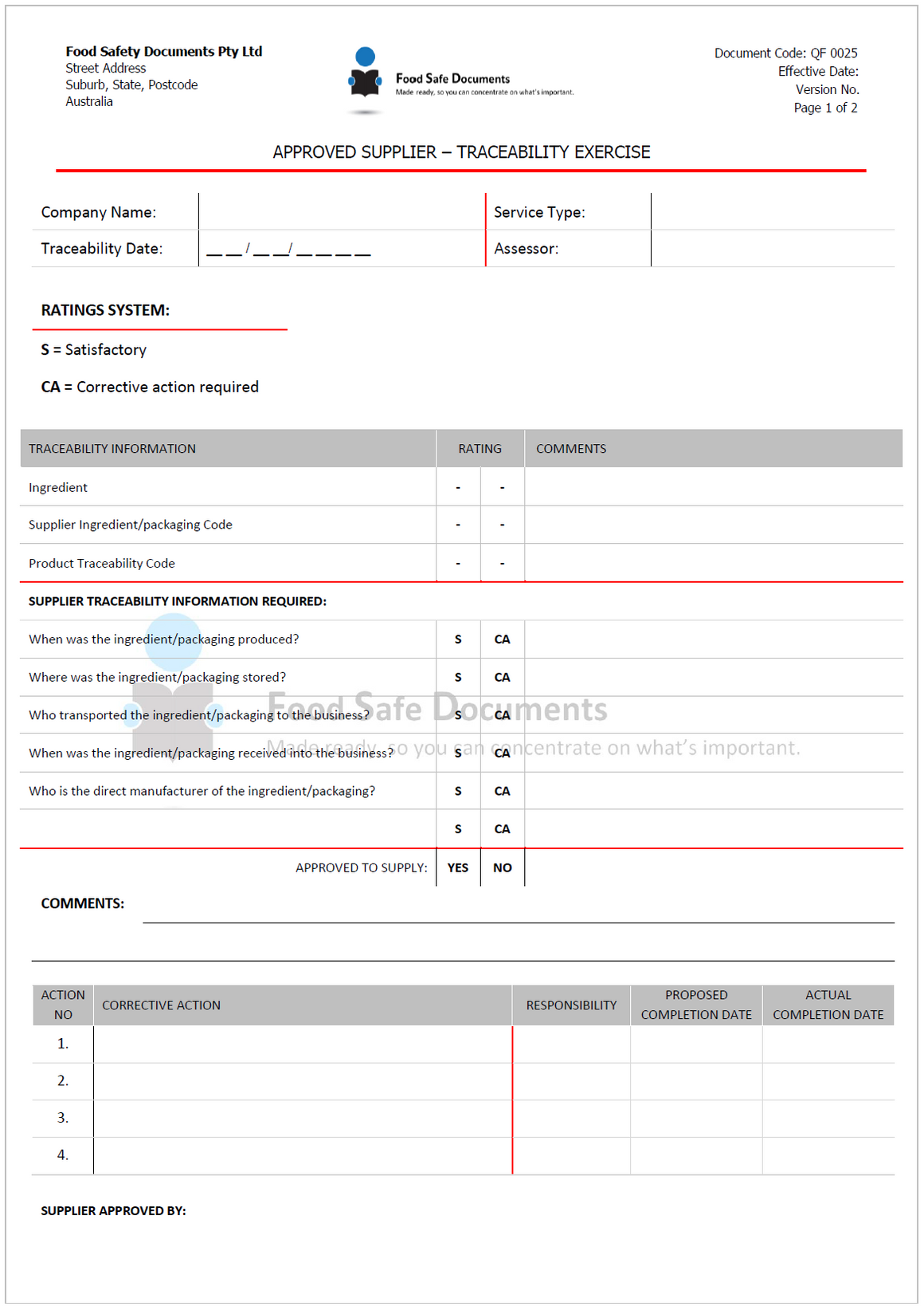 Approved Supplier - Traceability Exercise