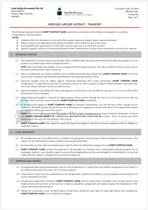 Approved Supplier Contract - Transport