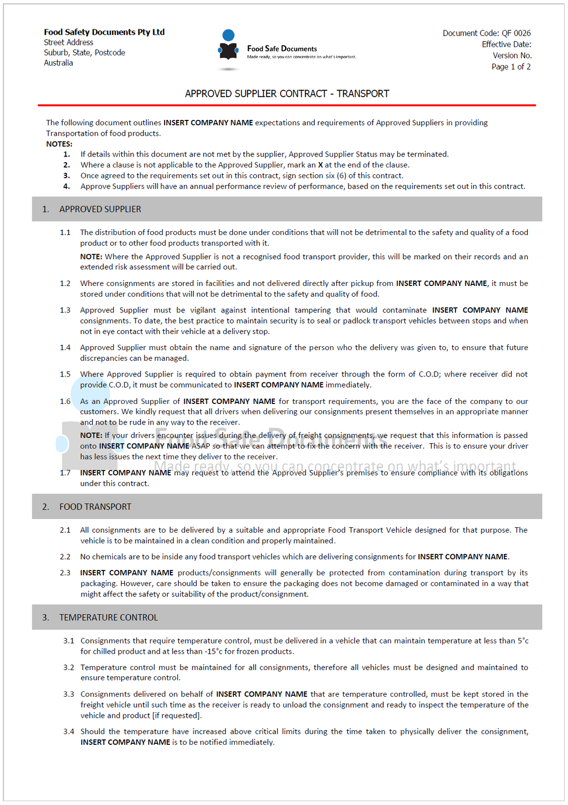 Approved Supplier Contract - Transport