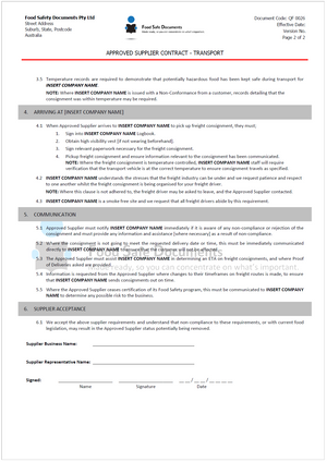 Approved Supplier Contract - Transport