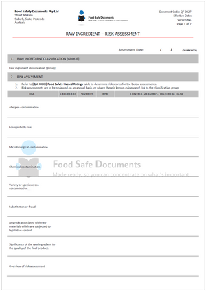 Raw Ingredient - Risk Assessment
