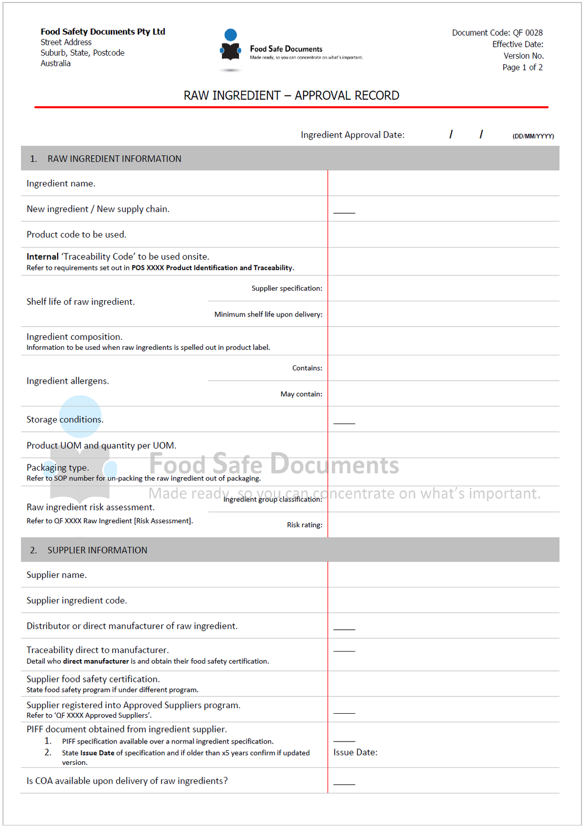 Raw Ingredient - Approval Record