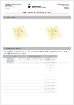 Raw Ingredient - Approval Record