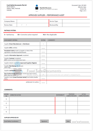 Approved Supplier – Performance Audit