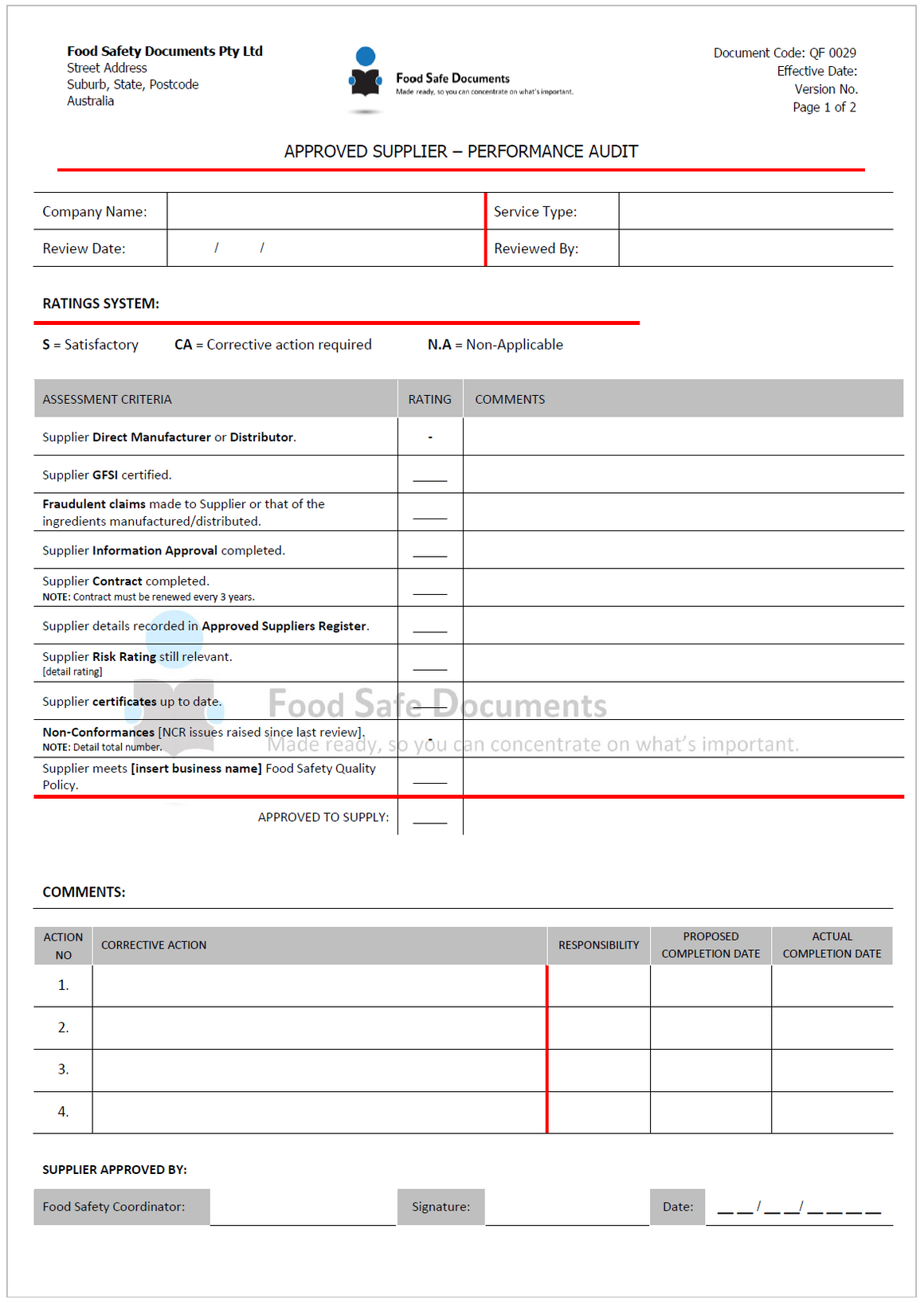 Approved Supplier – Performance Audit