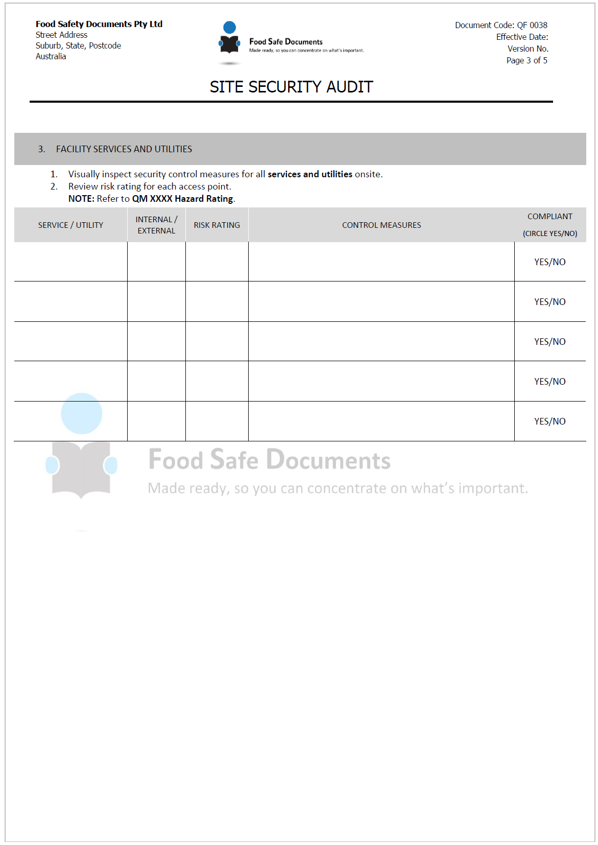 Site Security Audit Food Safe Documents